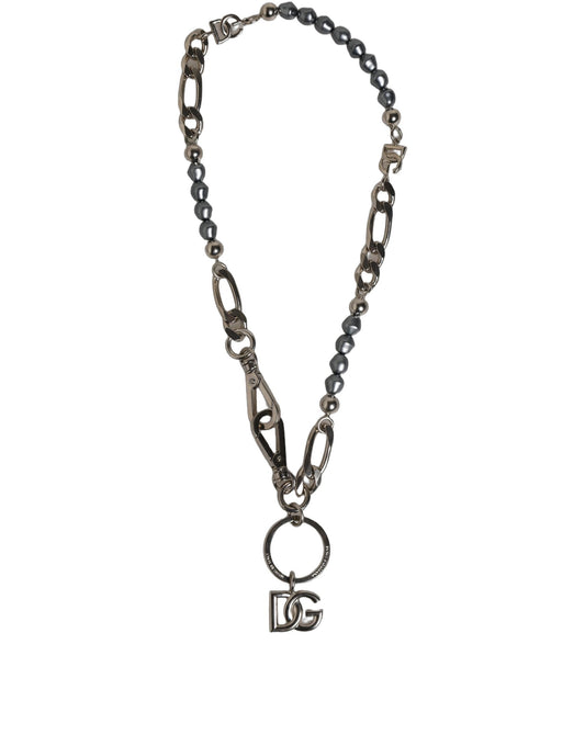 Dolce & Gabbana Silberfarbene Halskette mit DG-Logo-Anhänger