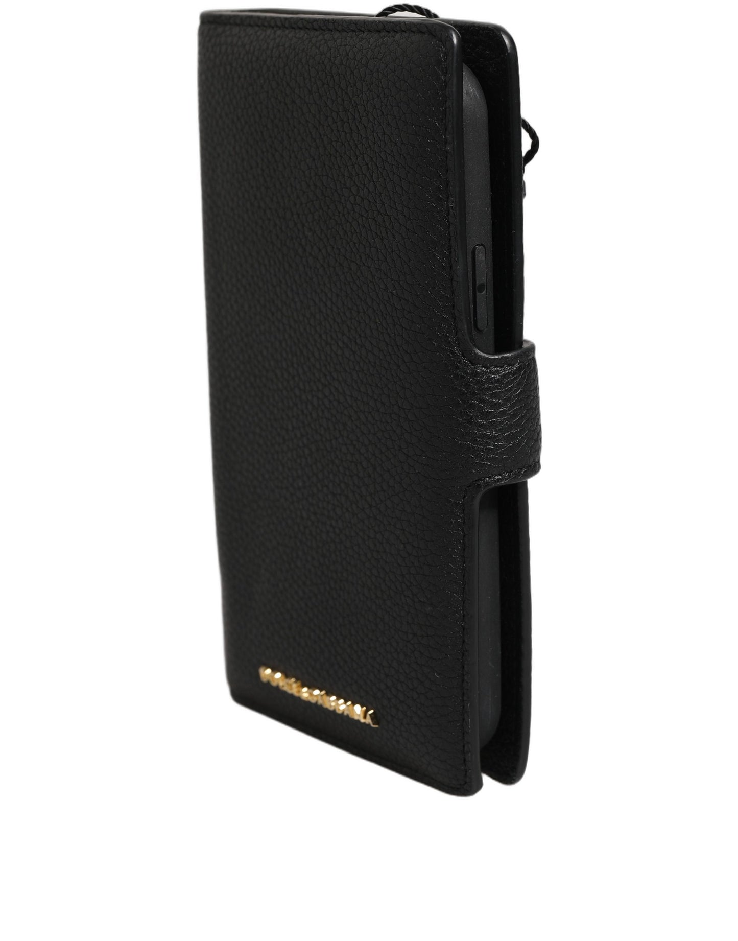 Dolce & Gabbana Case Flip Cover Schwarz Kalbsleder iPhone 11 Pro Handyhülle