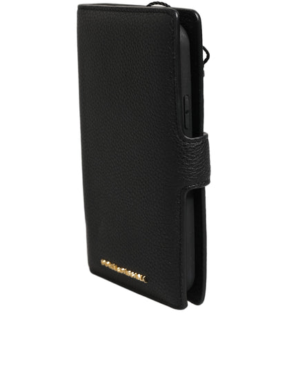 Dolce & Gabbana Case Flip Cover Schwarz Kalbsleder iPhone 11 Pro Handyhülle