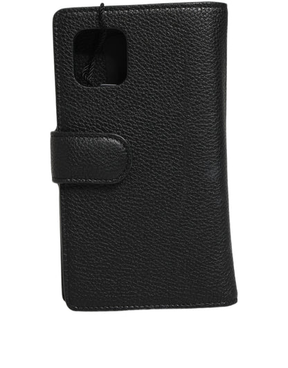 Dolce & Gabbana Case Flip Cover Schwarz Kalbsleder iPhone 11 Pro Handyhülle