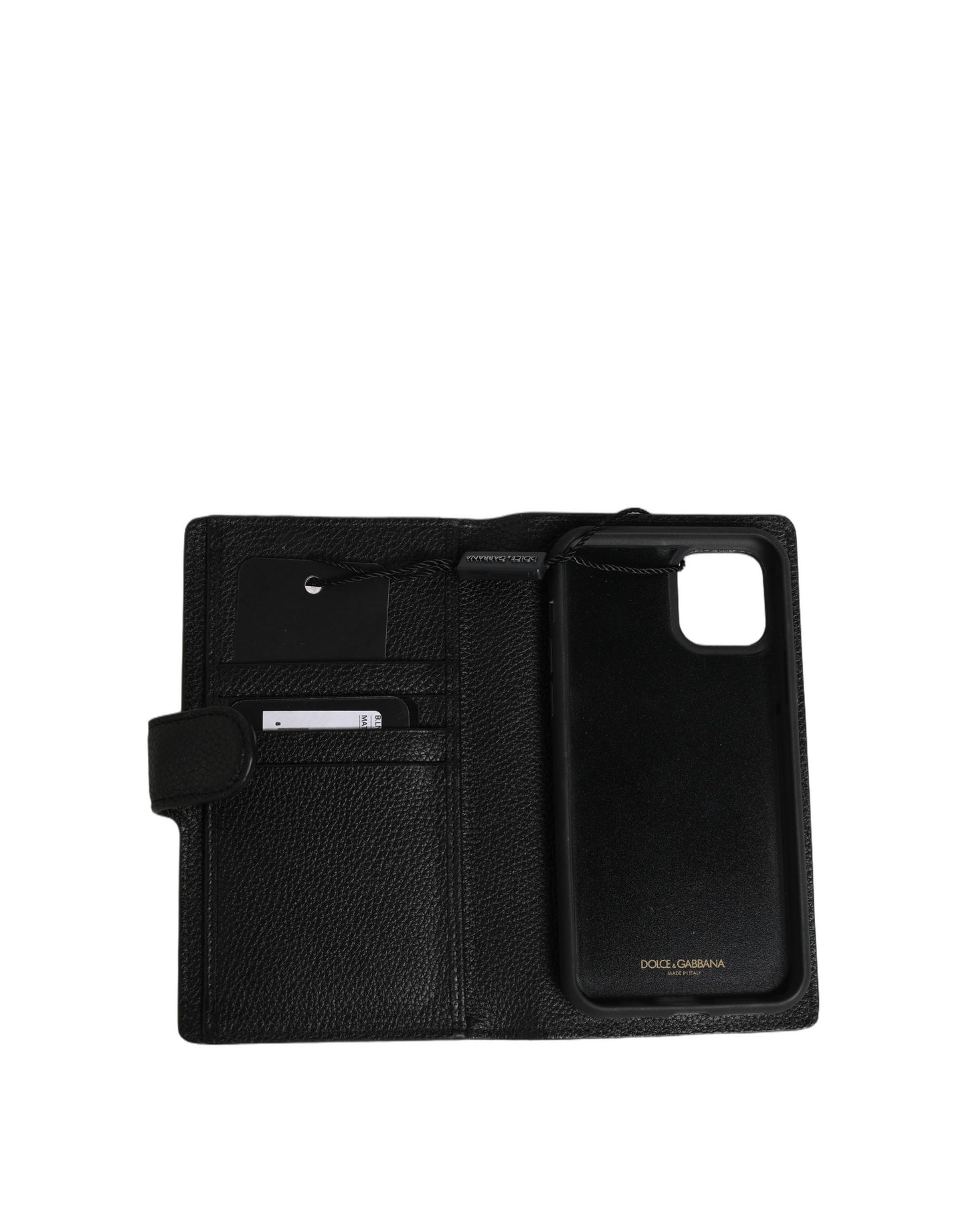 Dolce & Gabbana Case Flip Cover Schwarz Kalbsleder iPhone 11 Pro Handyhülle