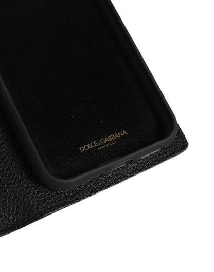 Dolce & Gabbana Case Flip Cover Schwarz Kalbsleder iPhone 11 Pro Handyhülle