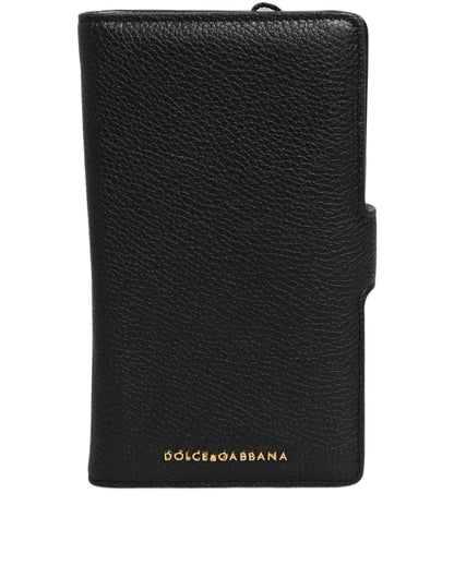 Dolce & Gabbana Case Flip Cover Schwarz Kalbsleder iPhone 11 Pro Handyhülle