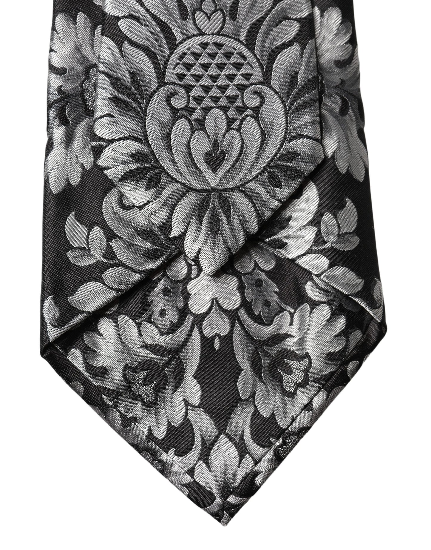Dolce & Gabbana Schwarze Seiden-Halsschleife mit silbernem Blumenmuster, verstellbar für Damen