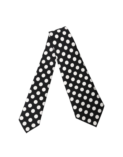 Dolce & Gabbana Schwarze und weiße gepunktete Seiden-Krawatte für Damen, verstellbar