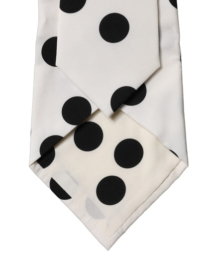 Dolce & Gabbana Weiß-schwarze gepunktete Seidenkrawatte
