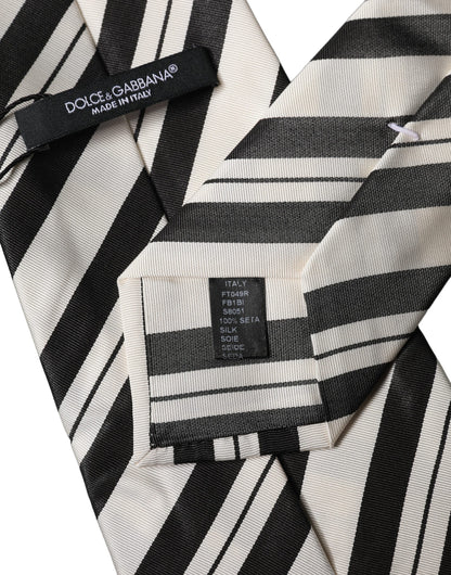 Dolce & Gabbana Schwarze und weiße gestreifte Seiden-Krawatte für Damen, verstellbar