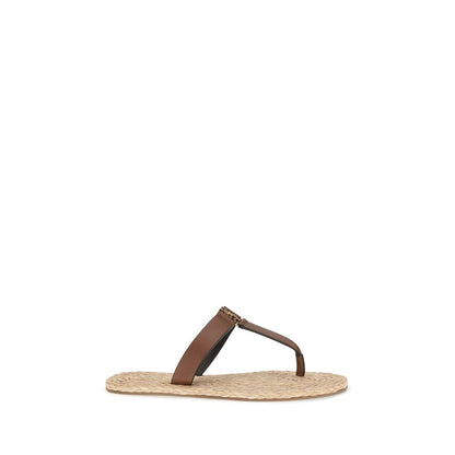 Saint Laurent Braune Kalbsleder Bos Taurus Flache Sandalen