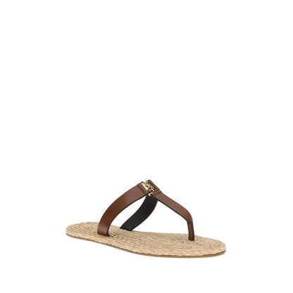 Saint Laurent Braune Kalbsleder Bos Taurus Flache Sandalen
