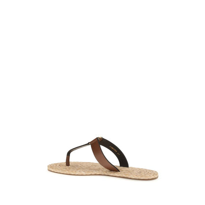 Saint Laurent Braune Kalbsleder Bos Taurus Flache Sandalen
