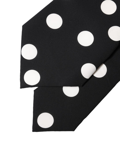 Dolce & Gabbana Schwarze und weiße gepunktete Seiden-Krawatte für Damen, verstellbar