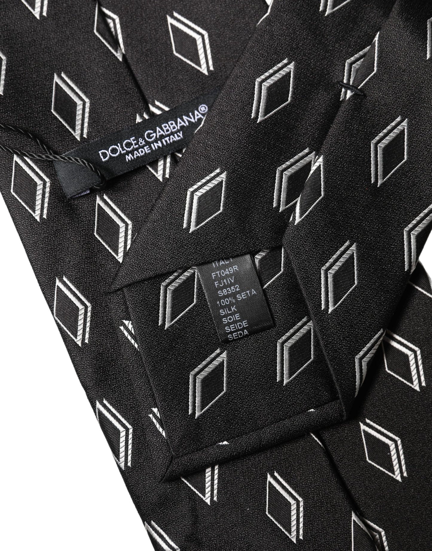 Dolce & Gabbana Schwarze gemusterte Seiden-Krawatte für Damen, verstellbar, zum Binden