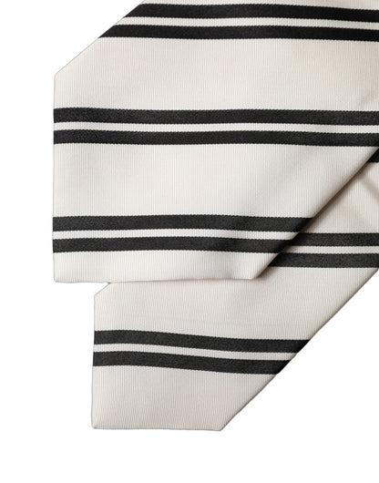 Dolce & Gabbana Weiß-schwarze gestreifte Seidenkrawatte