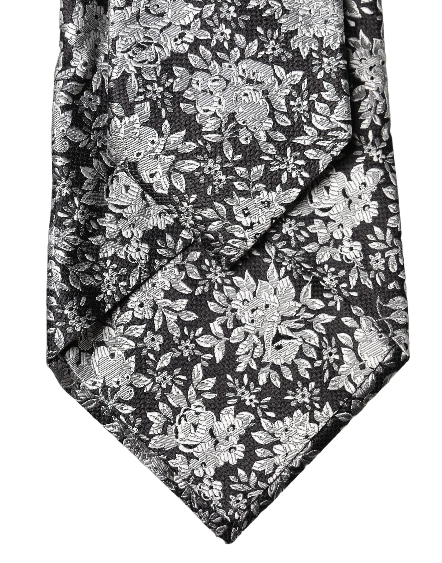 Dolce & Gabbana Schwarze Seiden-Halsschleife mit silbernem Blumenmuster, verstellbar für Damen
