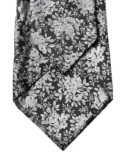 Dolce & Gabbana Schwarze Seiden-Halsschleife mit silbernem Blumenmuster, verstellbar für Damen