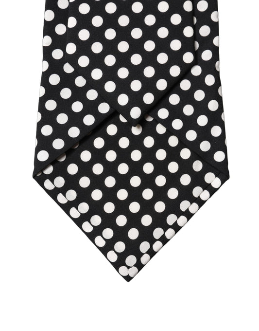 Dolce & Gabbana Schwarze und weiße gepunktete Seiden-Krawatte für Damen, verstellbar
