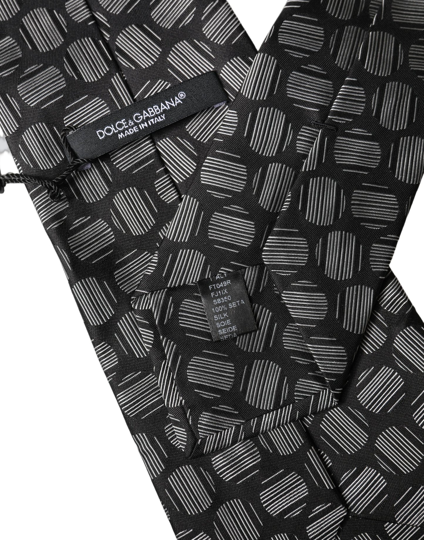Dolce & Gabbana Schwarze und weiße geometrische Seiden-Krawatte für Damen, verstellbar