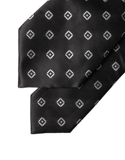 Dolce & Gabbana Schwarze und weiße geometrische Seiden-Krawatte für Damen, verstellbar