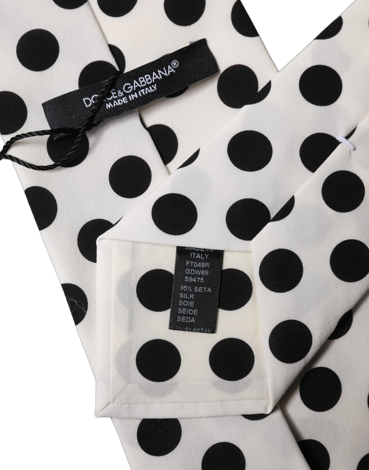 Dolce & Gabbana Weiß-Schwarze Polka-Dot-Seidenkrawatte