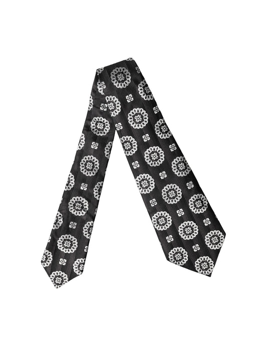 Dolce & Gabbana Schwarze und weiße florale Seiden-Krawatte für Damen, verstellbar