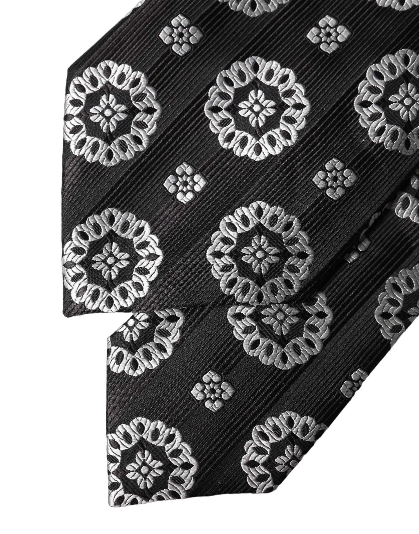 Dolce & Gabbana Schwarze und weiße florale Seiden-Krawatte für Damen, verstellbar