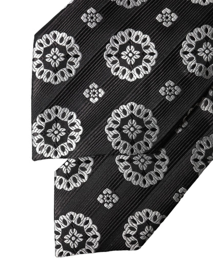Dolce & Gabbana Schwarze und weiße florale Seiden-Krawatte für Damen, verstellbar