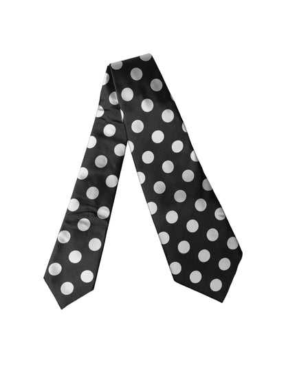 Dolce & Gabbana Schwarze und weiße gepunktete Seiden-Krawatte für Damen, verstellbar