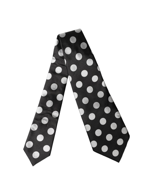 Dolce & Gabbana Schwarze und weiße gepunktete Seiden-Krawatte für Damen, verstellbar