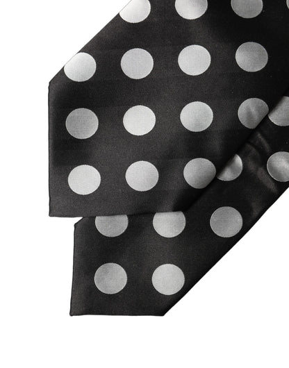 Dolce & Gabbana Schwarze und weiße gepunktete Seiden-Krawatte für Damen, verstellbar