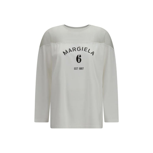 MM6 Weißes Langarm-T-Shirt aus Baumwolle