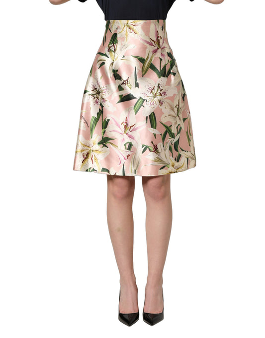 Dolce & Gabbana Pink Lilium High-Waist Seidenrock