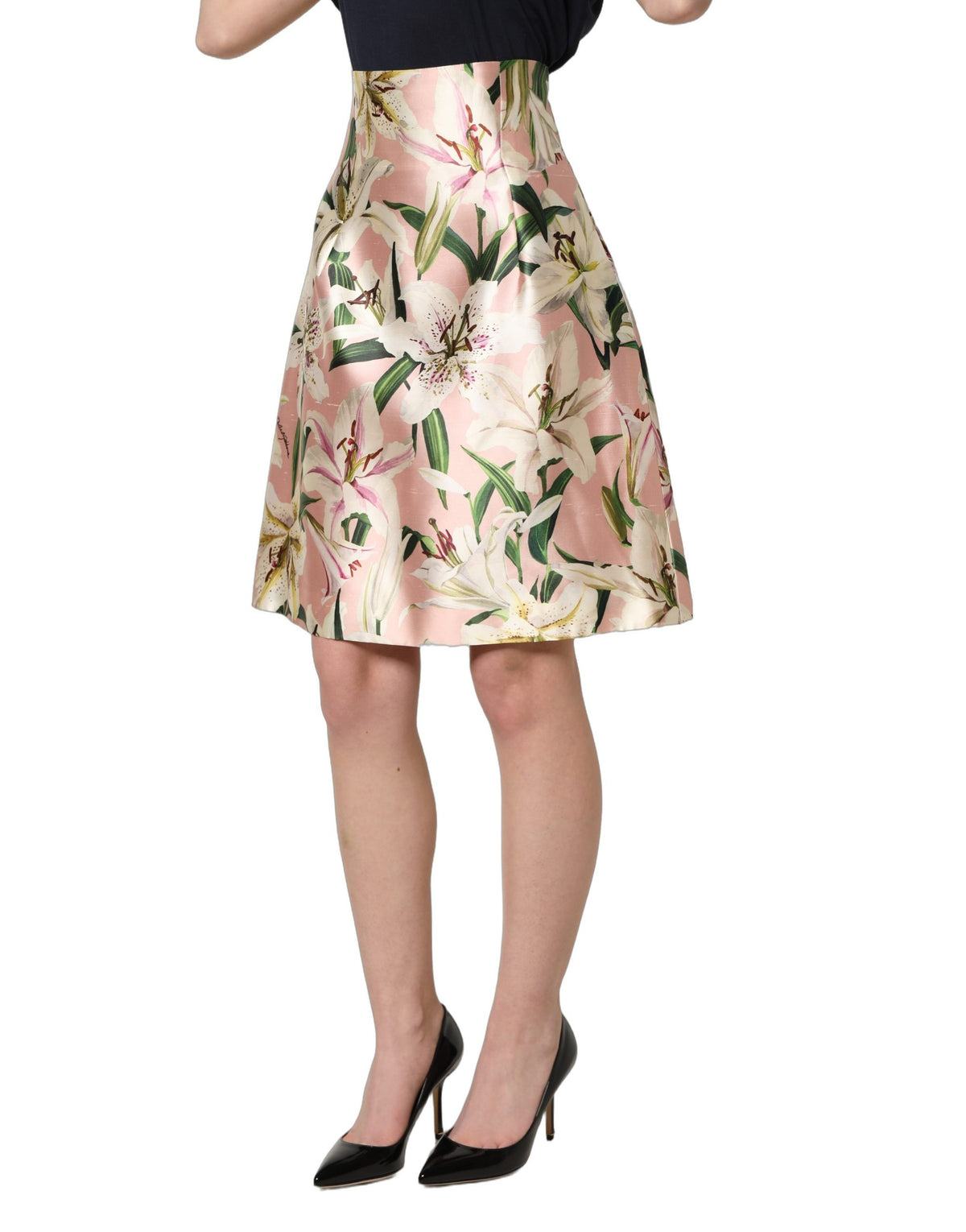 Dolce & Gabbana Pink Lilium High-Waist Seidenrock