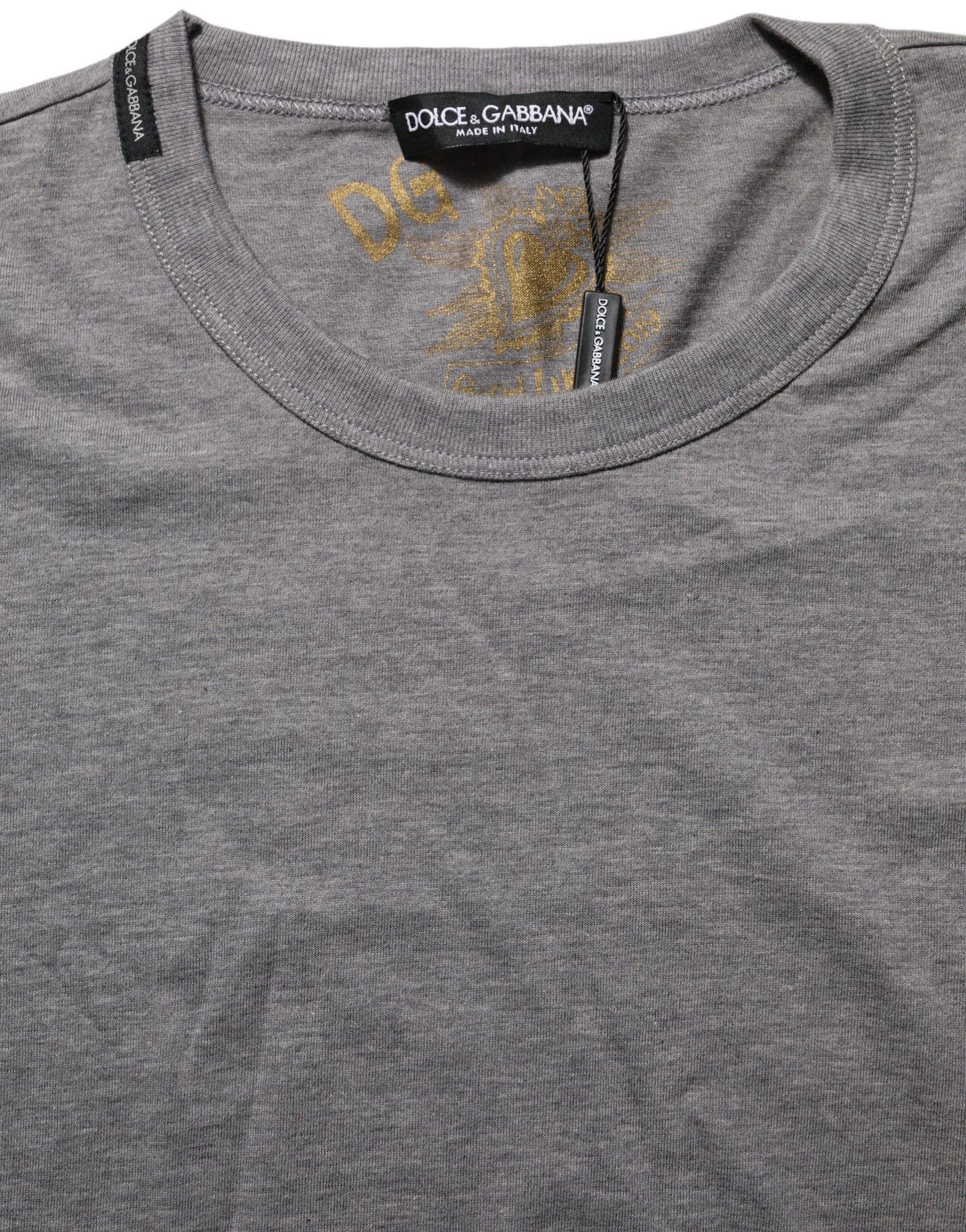 Dolce & Gabbana Graues Baumwoll-T-Shirt mit kurzen Ärmeln und Rundhalsausschnitt
