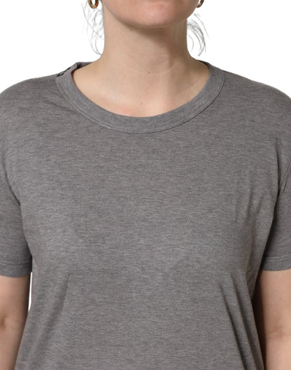 Dolce & Gabbana Graues Baumwoll-T-Shirt mit kurzen Ärmeln und Rundhalsausschnitt