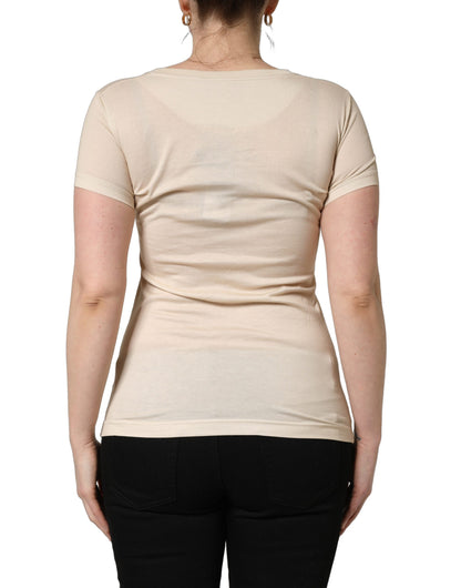 Dolce & Gabbana Beige Dschungelprint-T-Shirt aus Baumwolle mit Rundhalsausschnitt