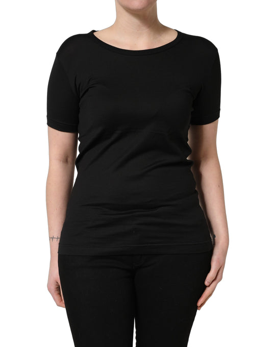 Dolce & Gabbana Schwarzes Baumwoll-T-Shirt mit Rundhalsausschnitt und kurzen Ärmeln