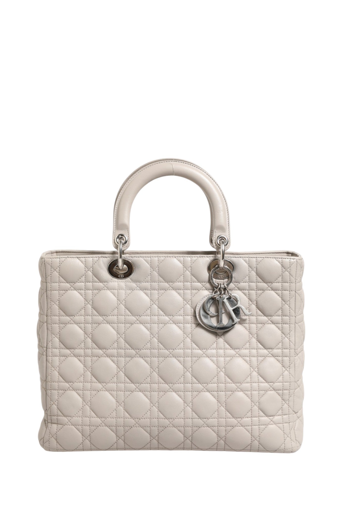Christian Dior Lady Dior Große Tasche aus grauem Cannage-Lammleder
