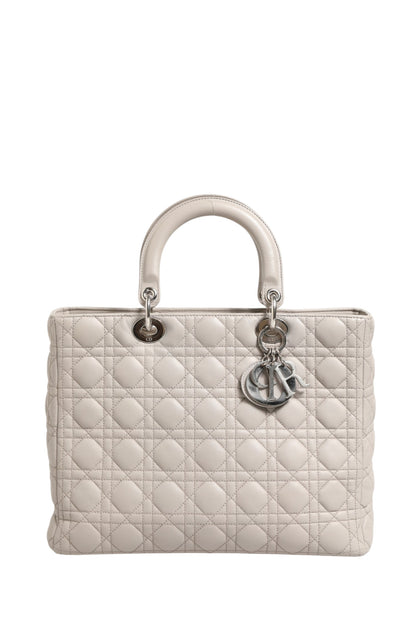 Christian Dior Lady Dior Große Tasche aus grauem Cannage-Lammleder