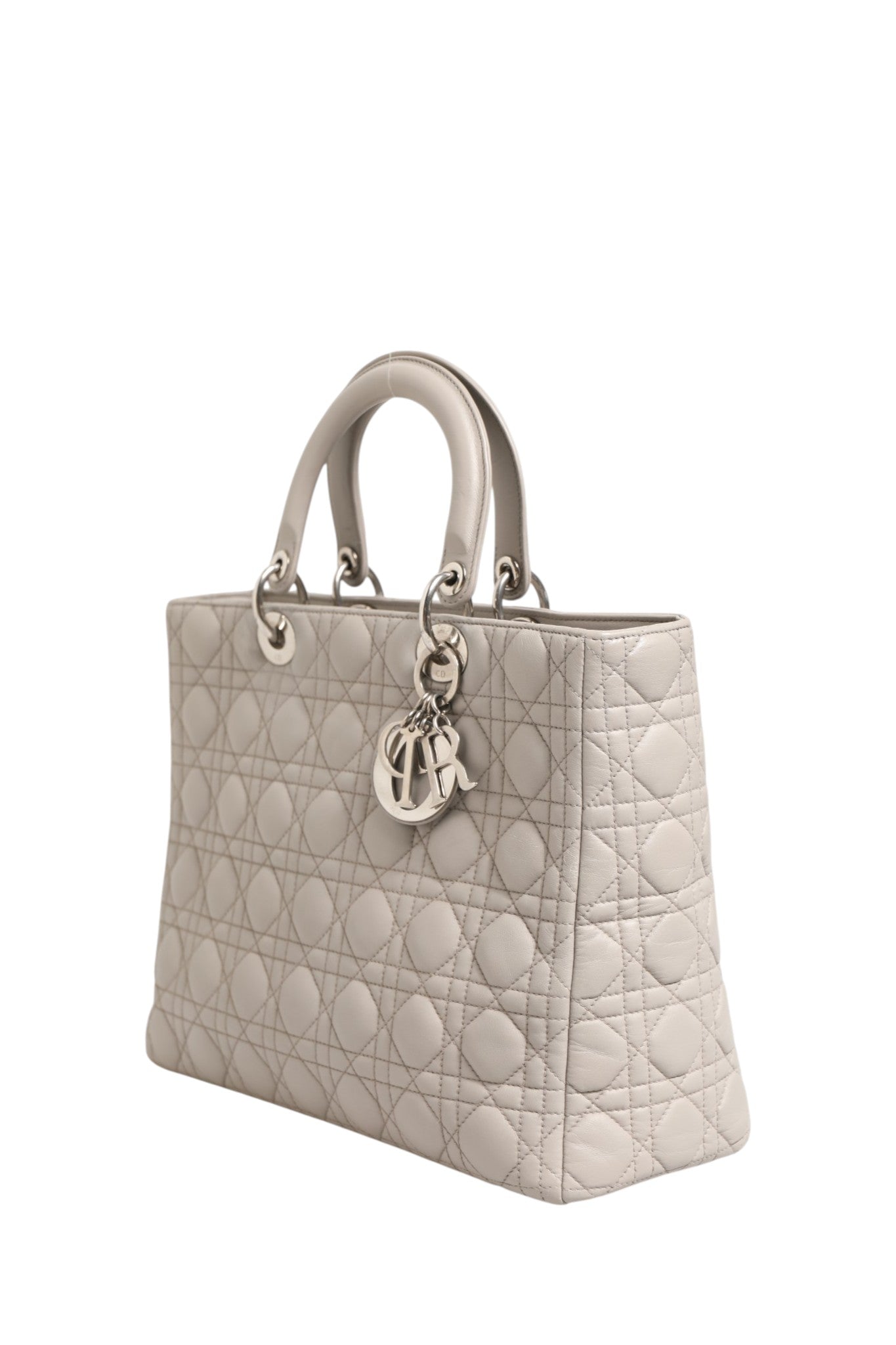 Christian Dior Lady Dior Große Tasche aus grauem Cannage-Lammleder