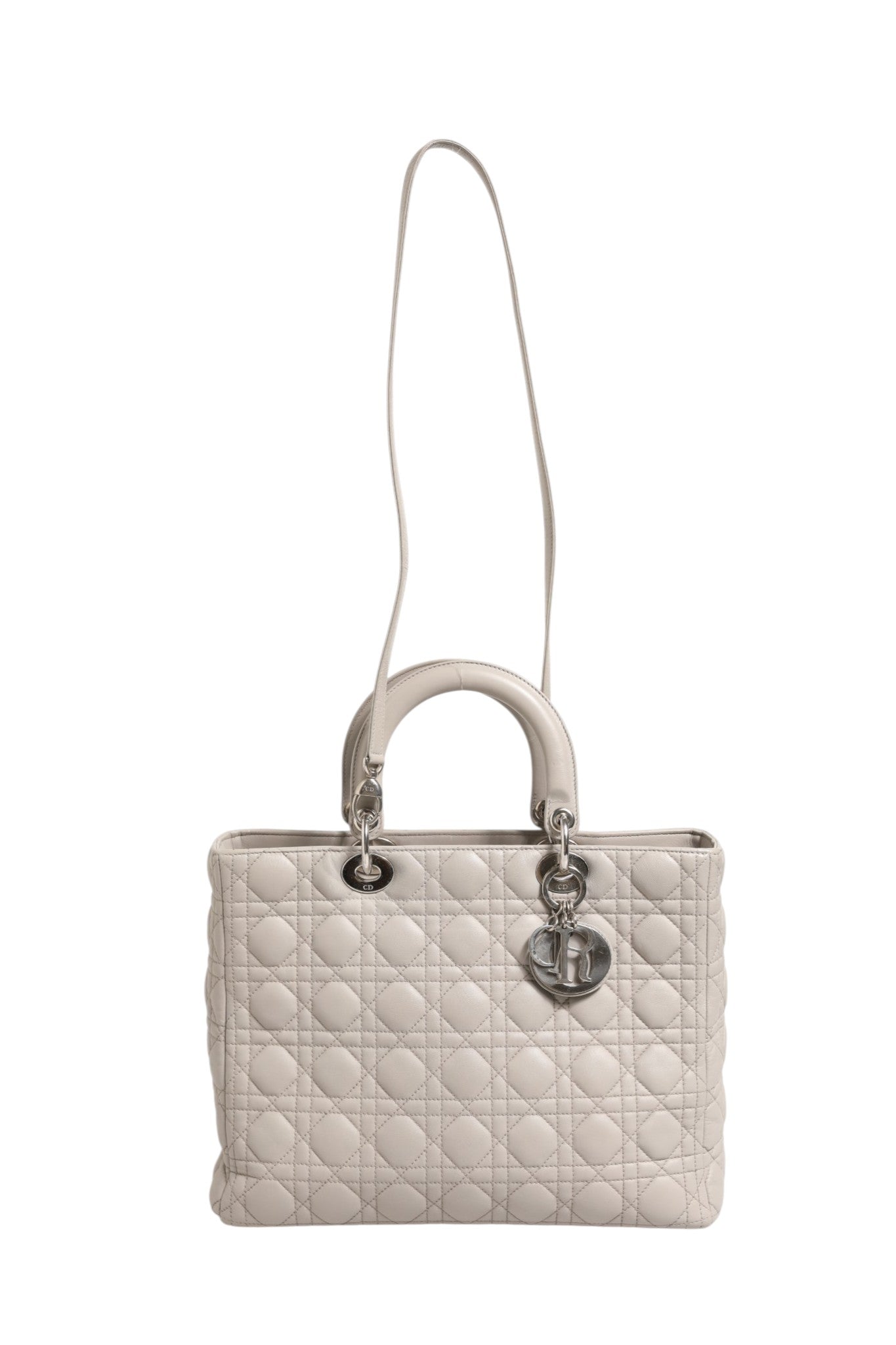 Christian Dior Lady Dior Große Tasche aus grauem Cannage-Lammleder