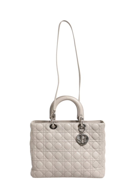 Christian Dior Lady Dior Große Tasche aus grauem Cannage-Lammleder