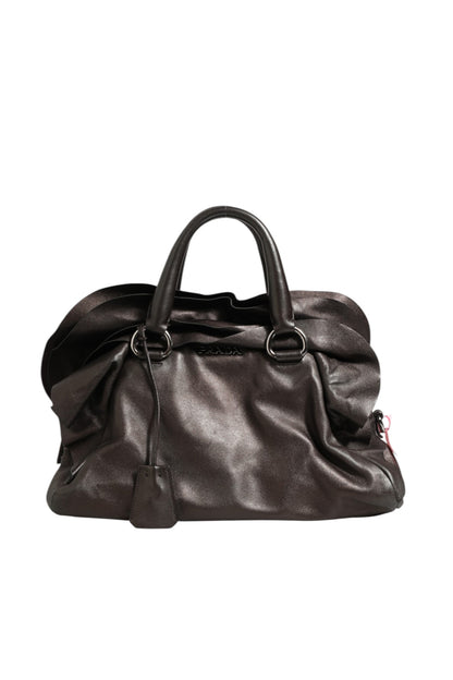 Prada Schultertasche aus Metallic-Nappaleder mit Rüschen