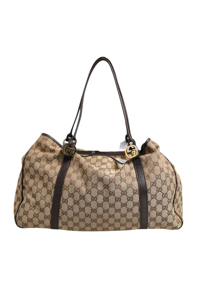 Gucci Beige und Schwarze Canvas Twins Medium Tote Bag