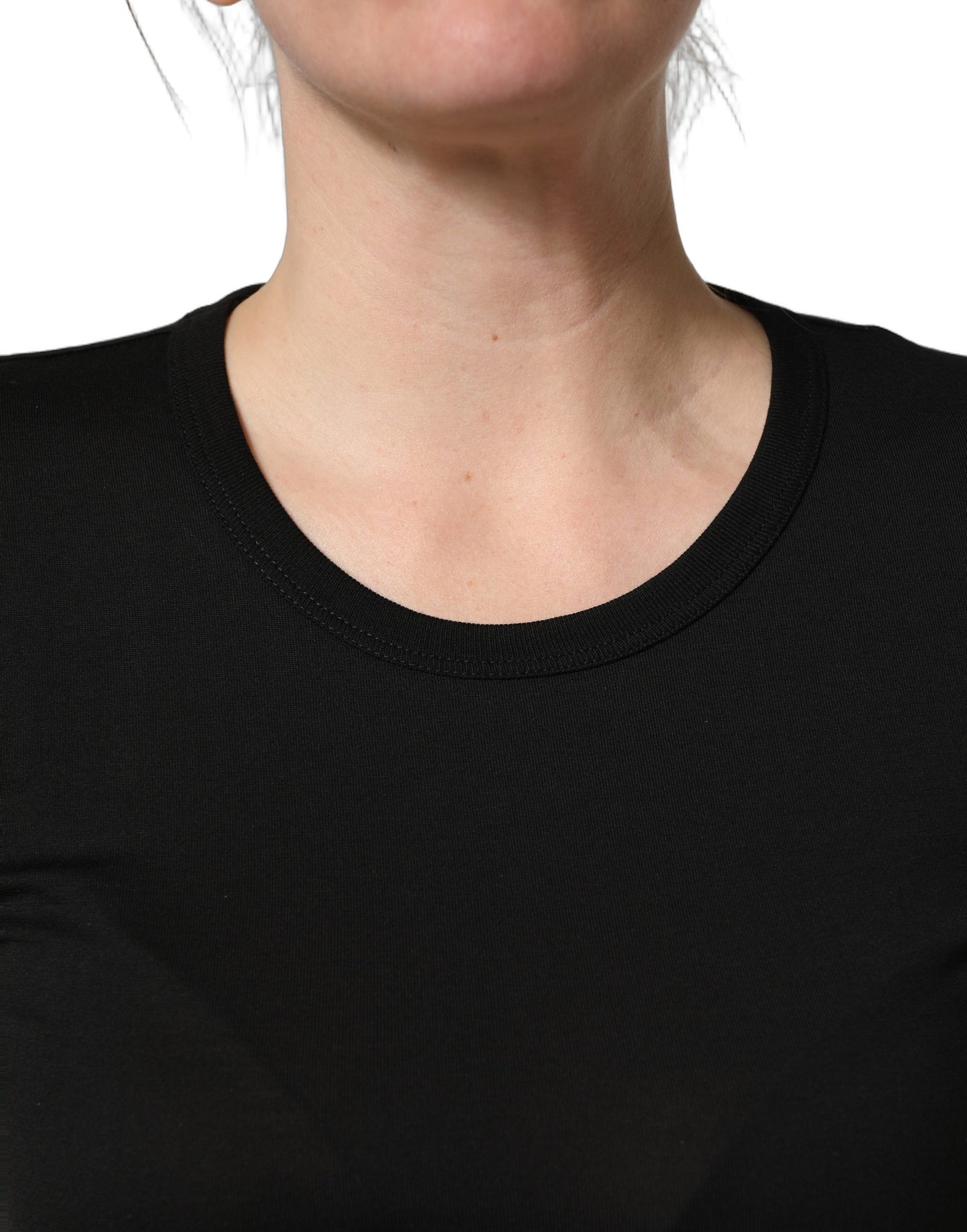 Dolce & Gabbana Schwarzes Baumwoll-T-Shirt mit Rundhalsausschnitt und kurzen Ärmeln
