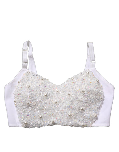 Dolce & Gabbana Weißes Korsett-Bustier-Crop-Top mit Perlenbesatz
