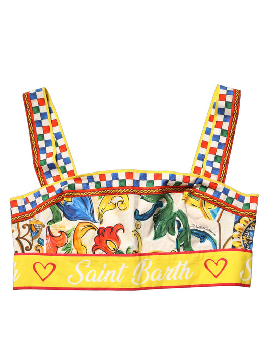 Dolce & Gabbana Kurzes Oberteil aus Baumwolle mit Multicolor Majolika-Print