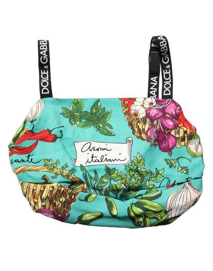 Dolce & Gabbana Türkisfarbener Seiden-Crop-Top mit Gemüseprint