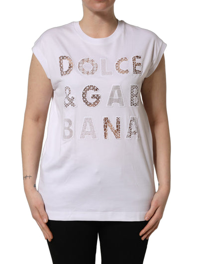 Dolce & Gabbana Weißes Rundhals-T-Shirt ohne Ärmel mit Logo