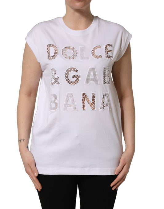 Dolce & Gabbana Weißes Baumwoll-Tanktop mit Logo-Cut-outs