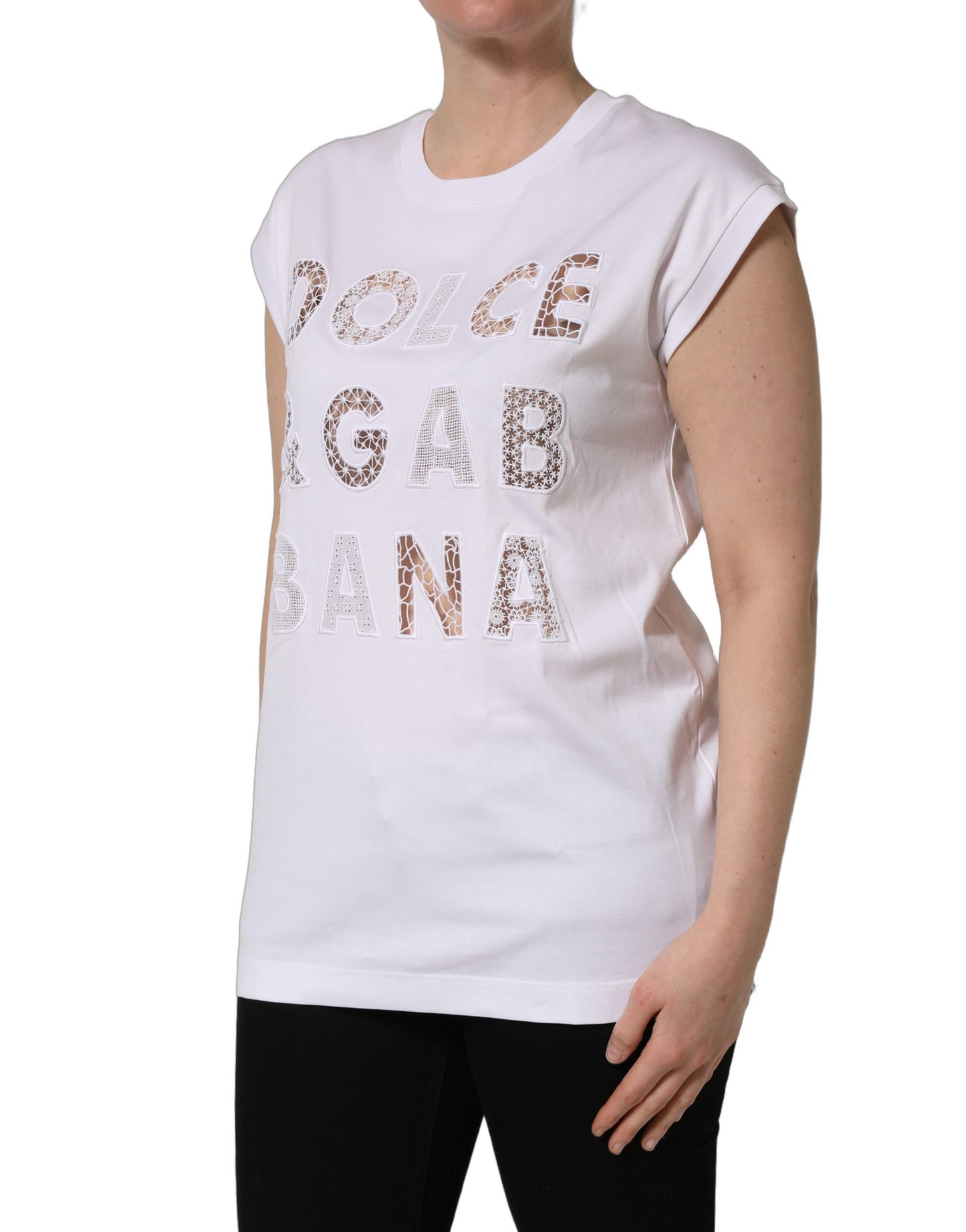 Dolce & Gabbana Weißes Rundhals-T-Shirt ohne Ärmel mit Logo